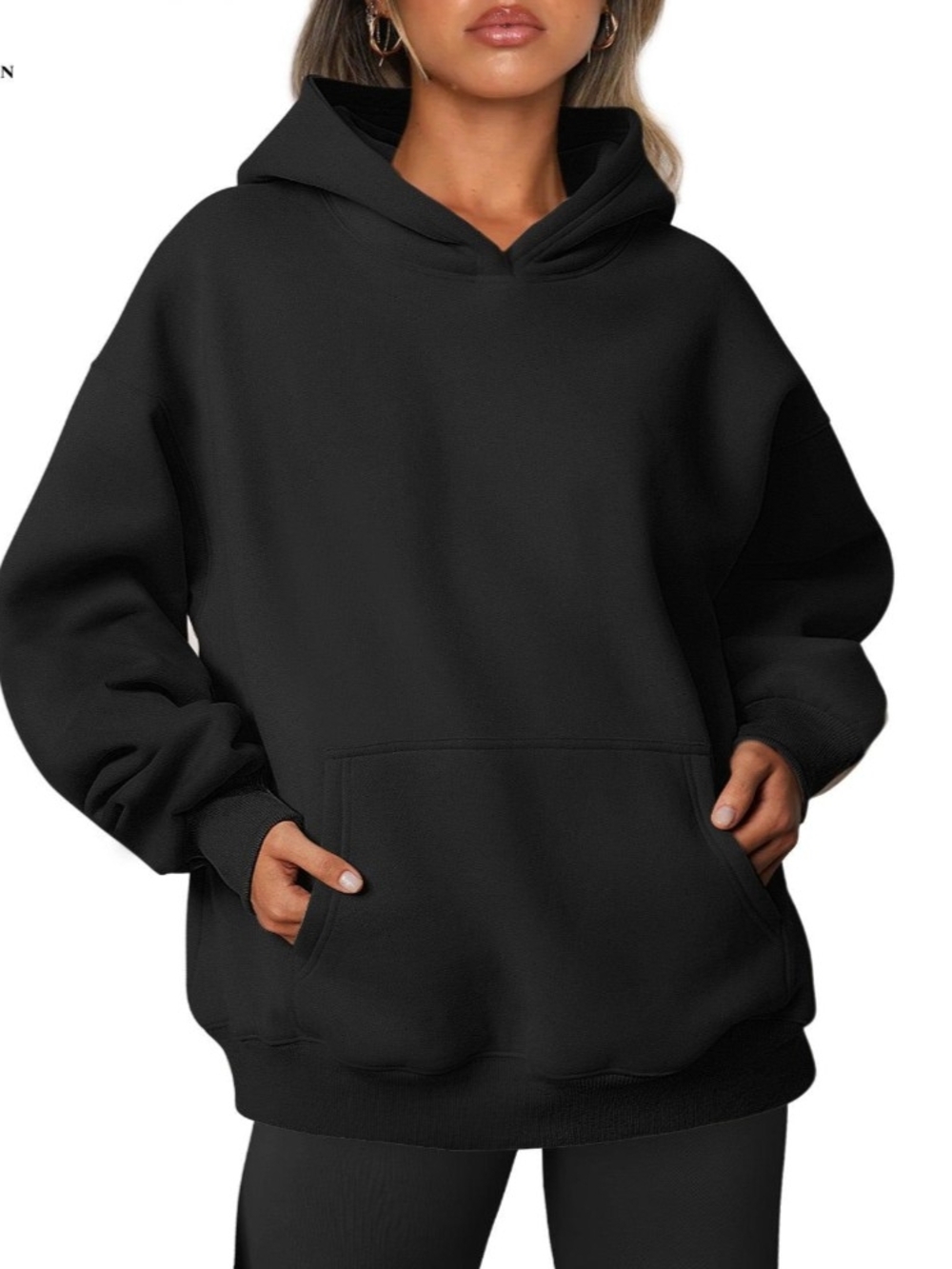 Trendy Queen Oversized Fleece Hoodie Black 3XL Pullover Sweatshirt
